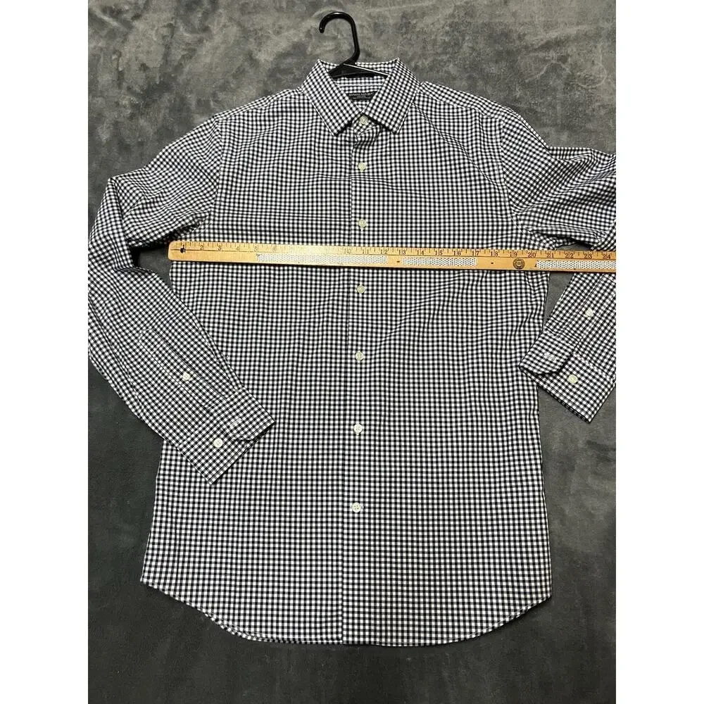 Banana Republic Non-Iron Black White Gingham Button Up Shirt Men M Slim Wedding